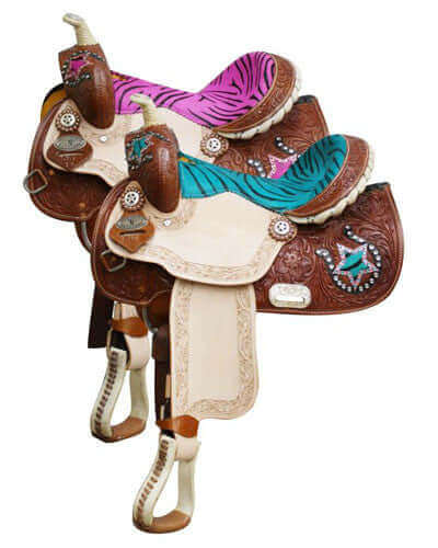 Selle Western Pour Enfant 8 Pouces - Cuir Véritable, Fait Main, Floral Tooled - NEUVE