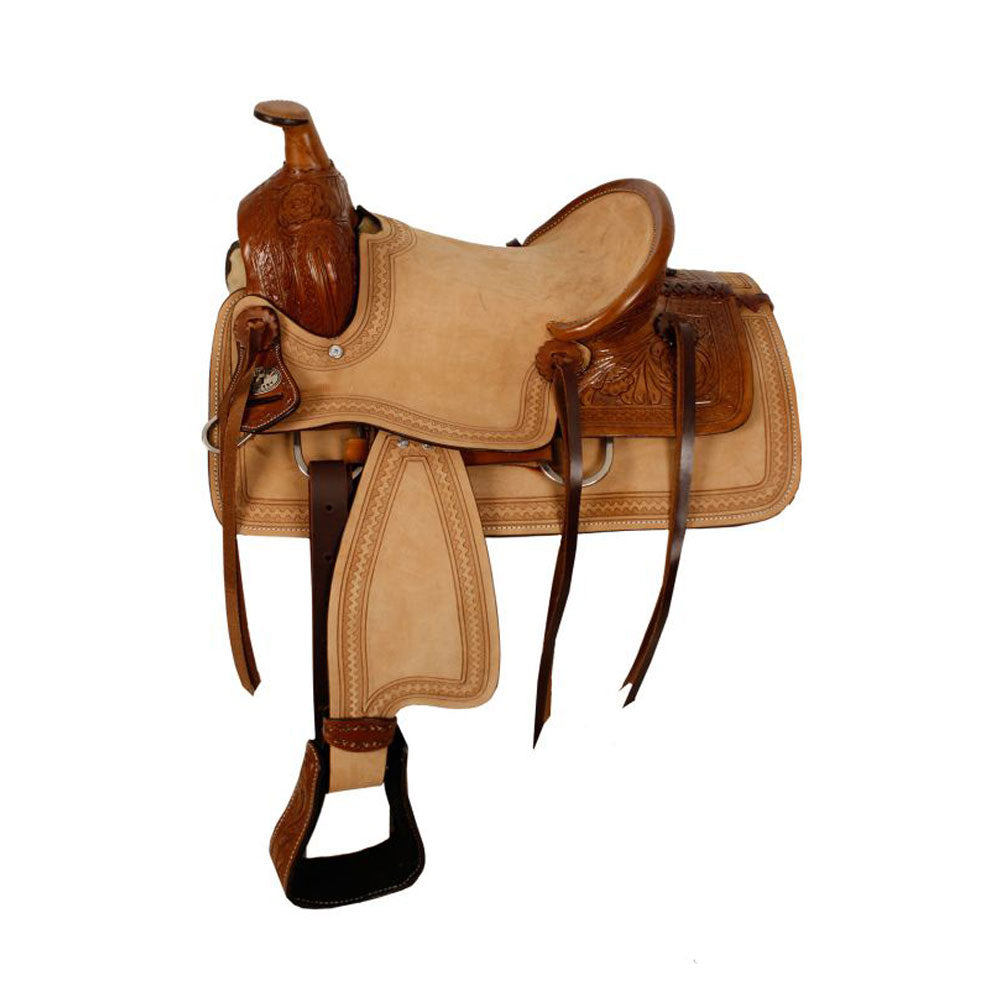 Double T Hard Seat Roper Style Saddle with Acorn Tooling - 13 Inch