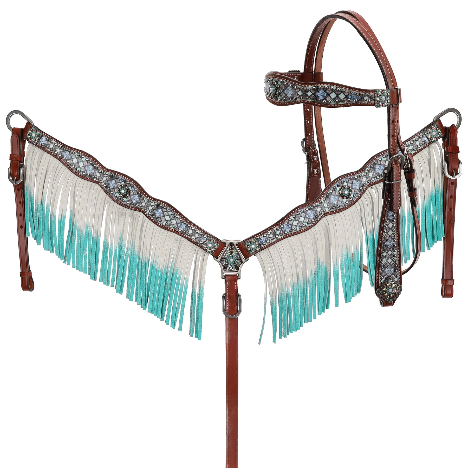 Showman Blue Diamond Browband Headstall and Breastcollar Set