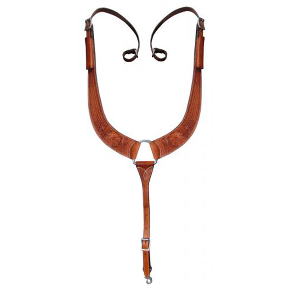 Showman Argentina Cow Leather Basketweave and Floral Tooled Pulling Collar