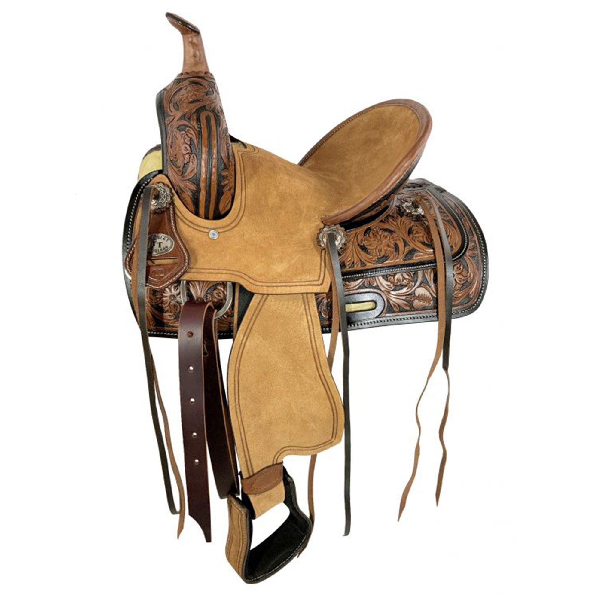 Double T Youth Ranch Style Saddle with Two-Tone Tooling - 12 Inch