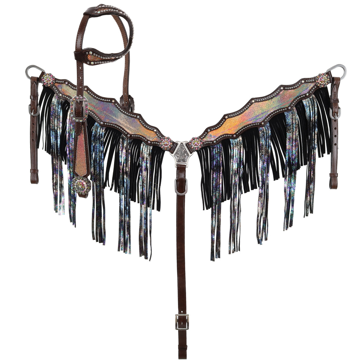 Showman Limited Edition Glittered Glow One Ear Headstall and Breastcollar Set