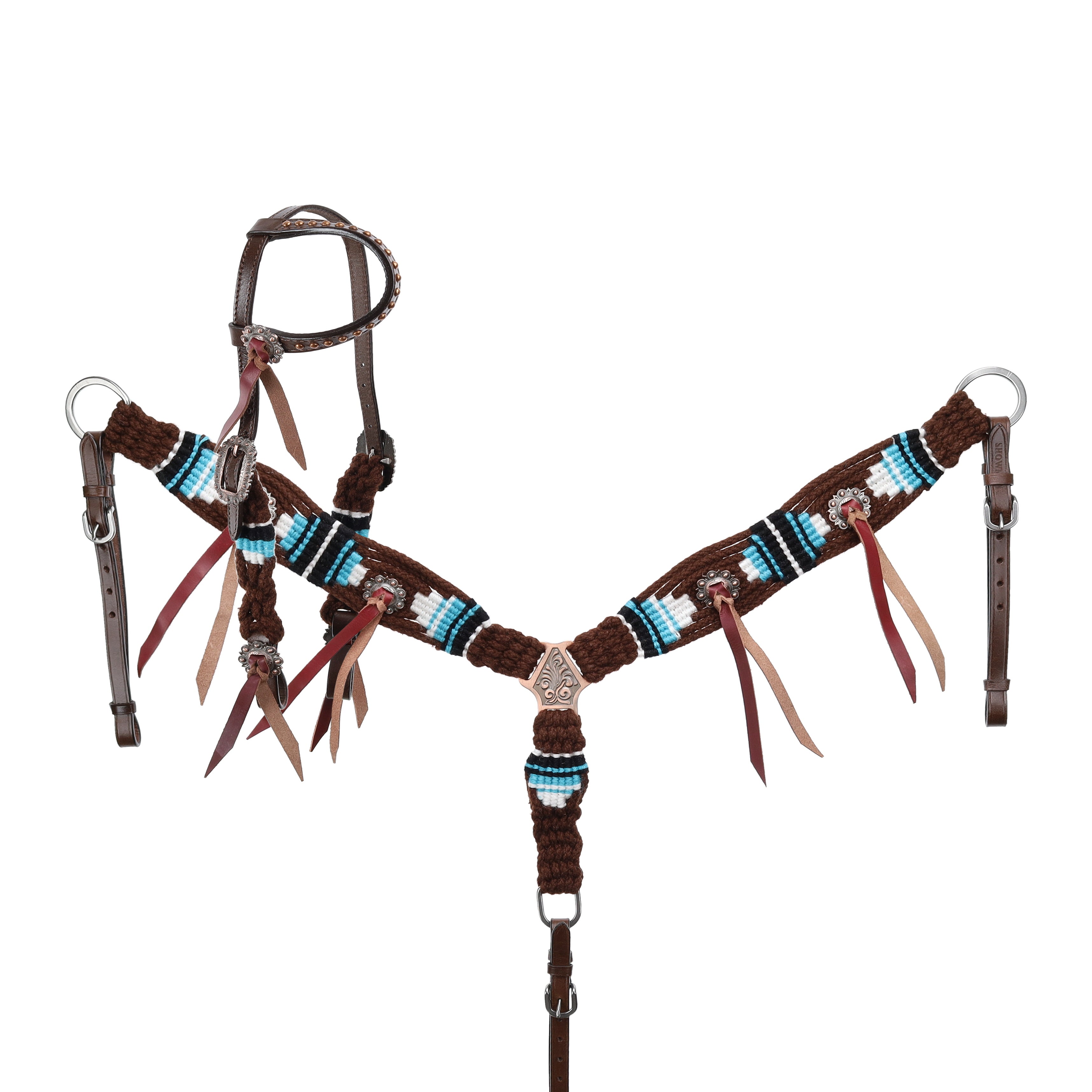 Showman Teal Hollow Mohair One Ear Headstall and Breastcollar Set - Pony Size