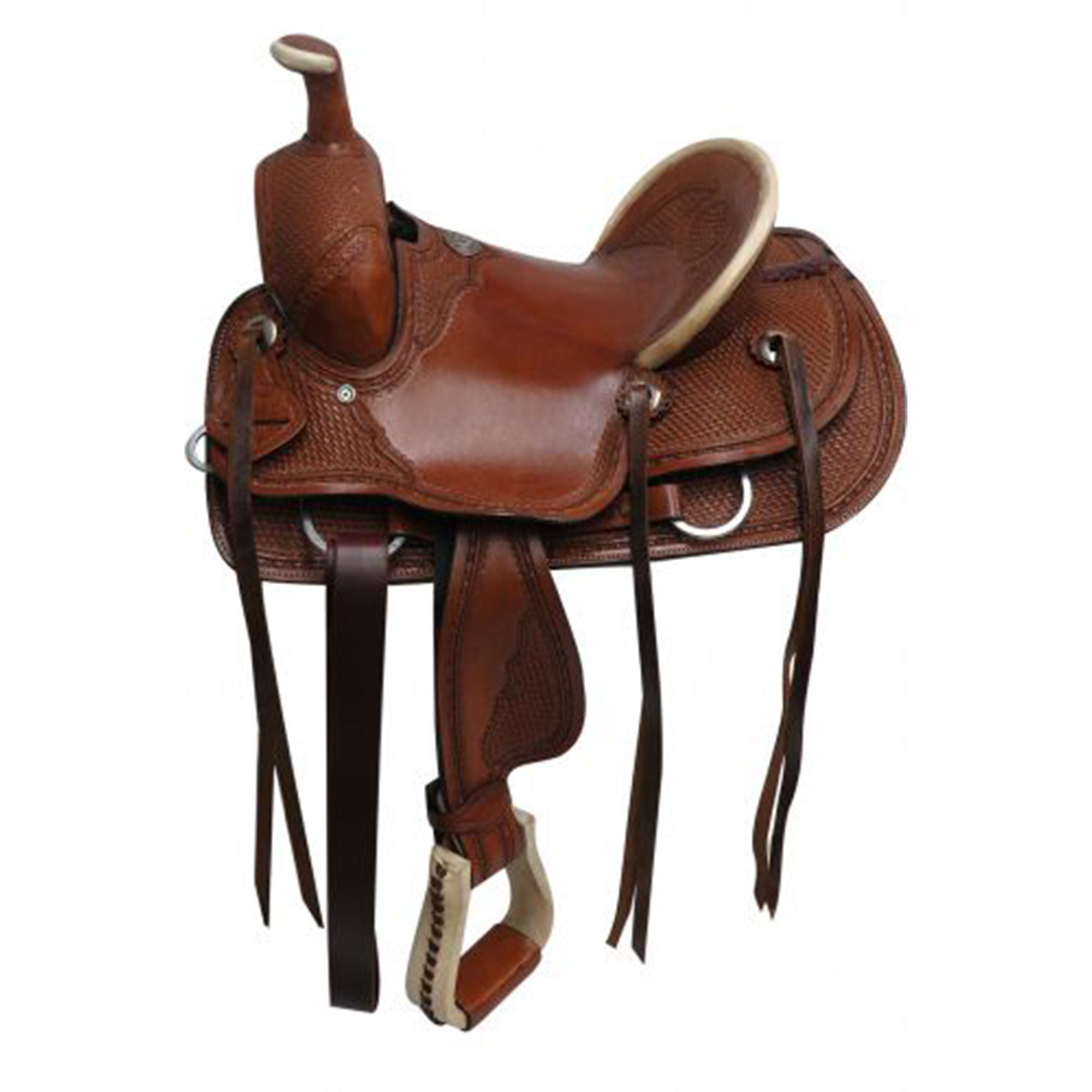Double T Hard Seat Roper Style Saddle with Basket Tooling - 12, 13 Inch