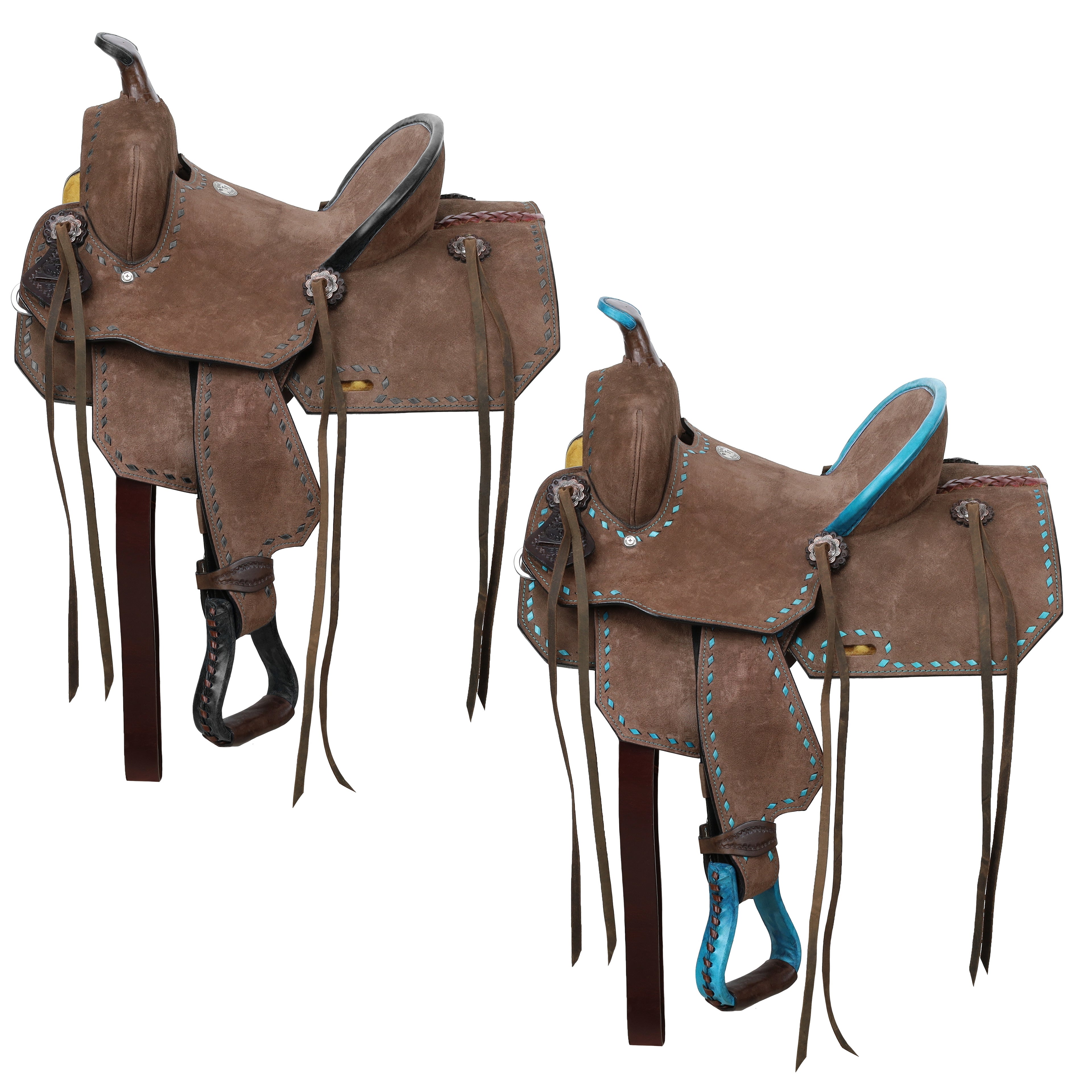 Double T Youth/Pony Chocolate Roughout Barrel Saddle with Buckstitch - 12 Inch