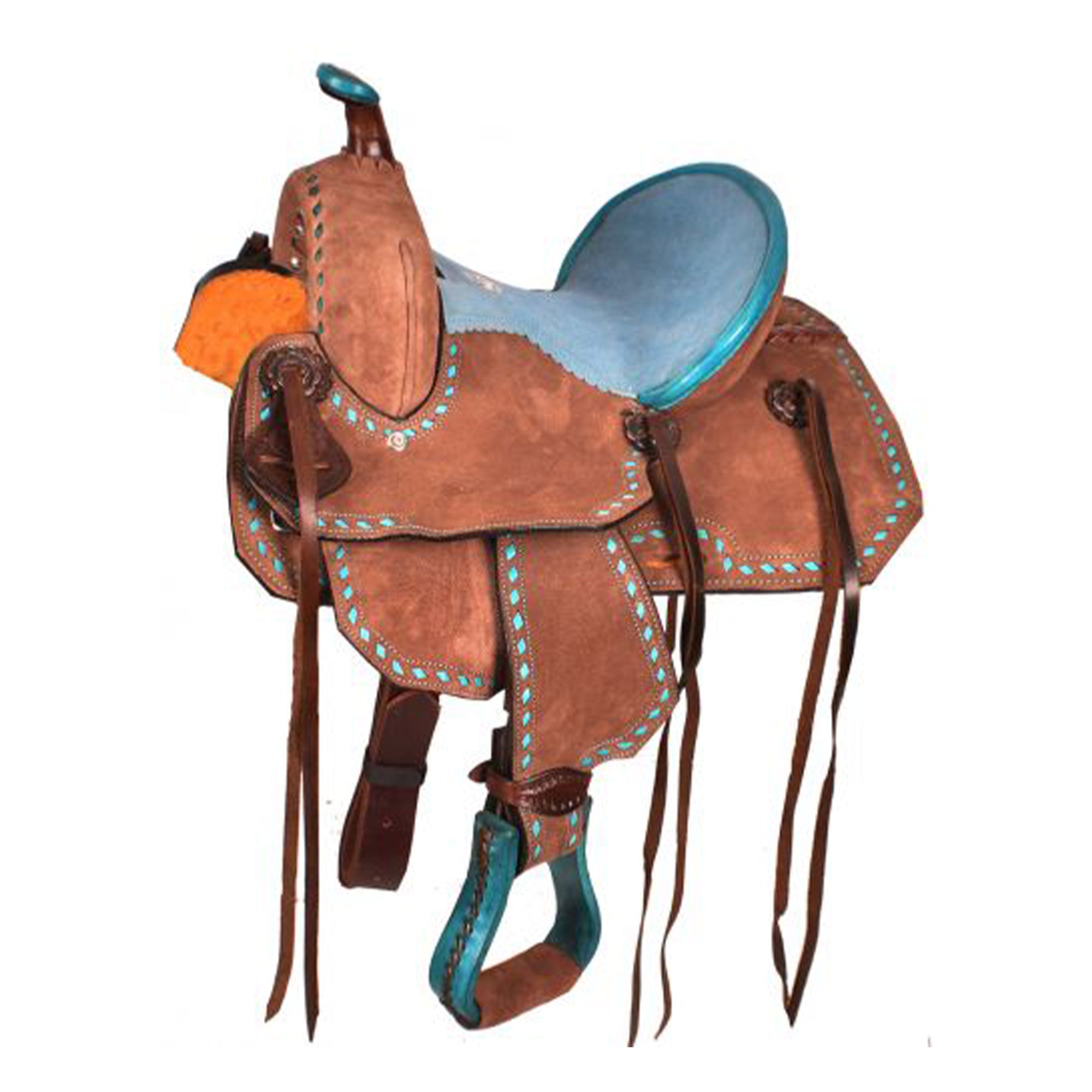 Double T Youth Barrel Style Saddle with Turquoise Seat - 12 Inch
