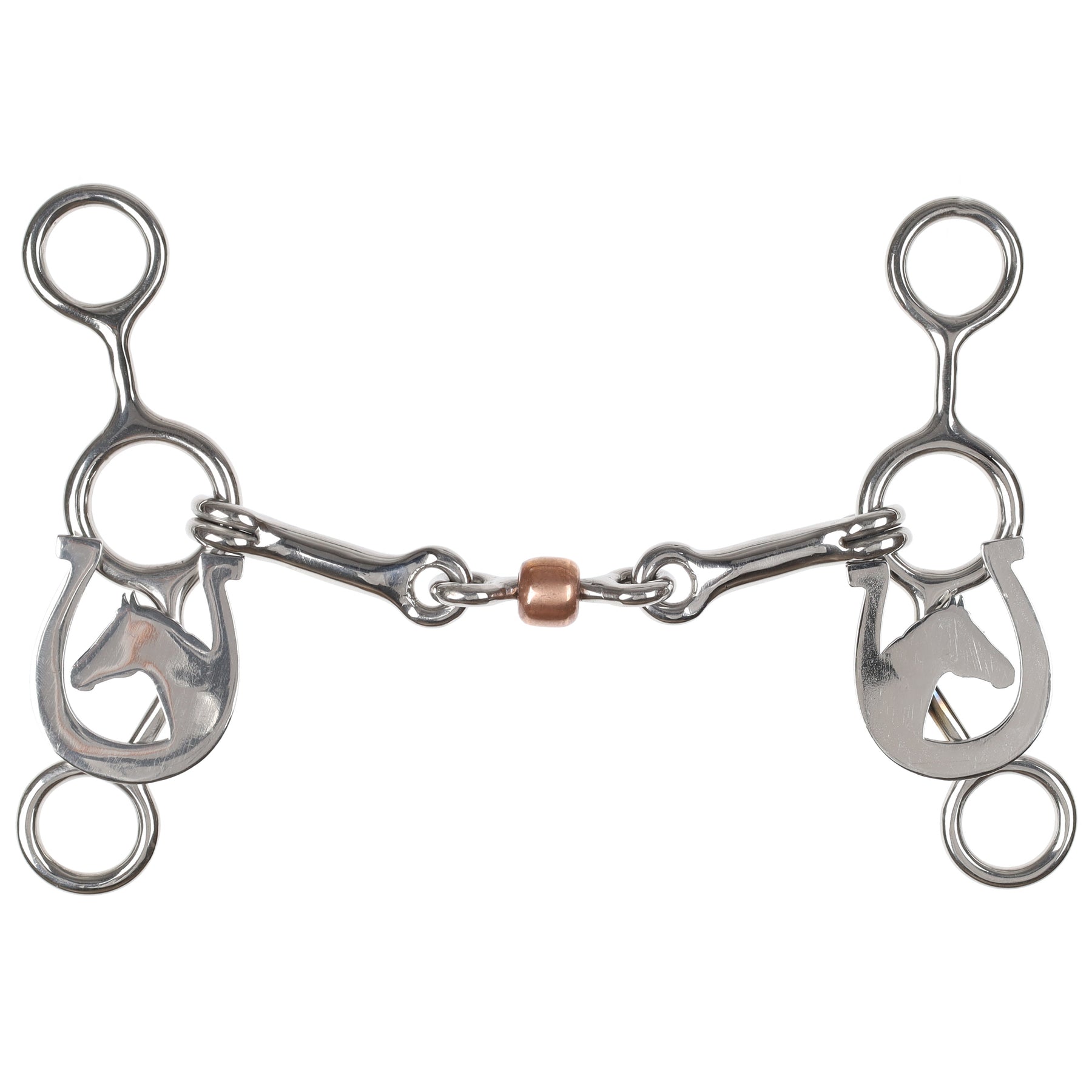 Showman Horseshoe Haven Stainless Steel JR Cowhorse Bit with Dog Bone and Copper Roller