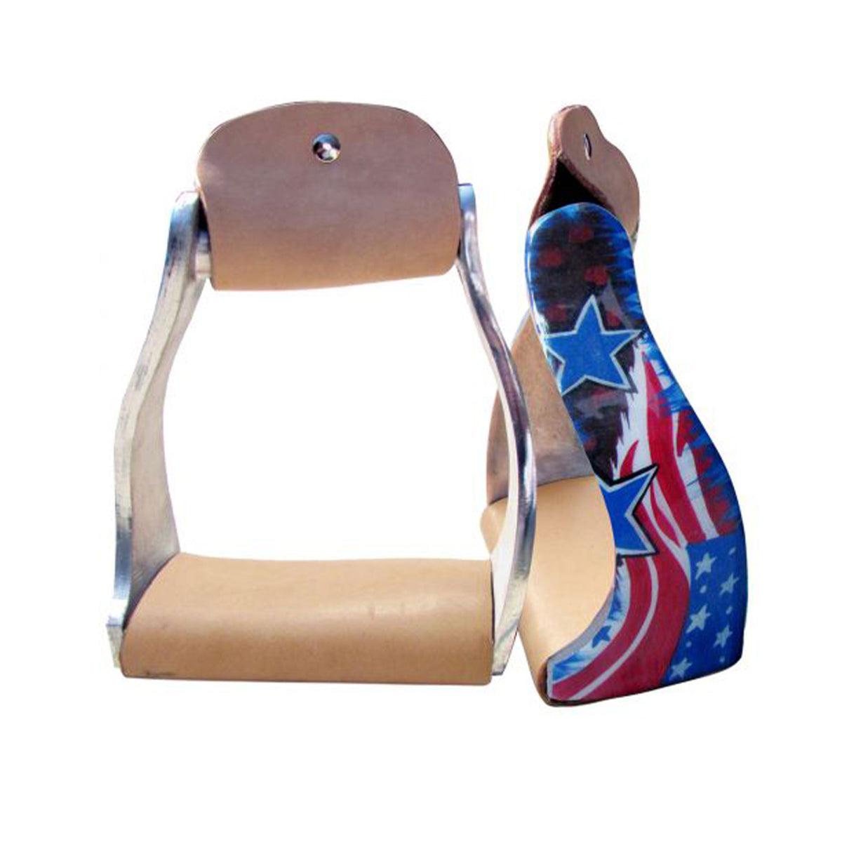 Showman Lightweight twisted angled aluminum stirrups with stars and stripes design