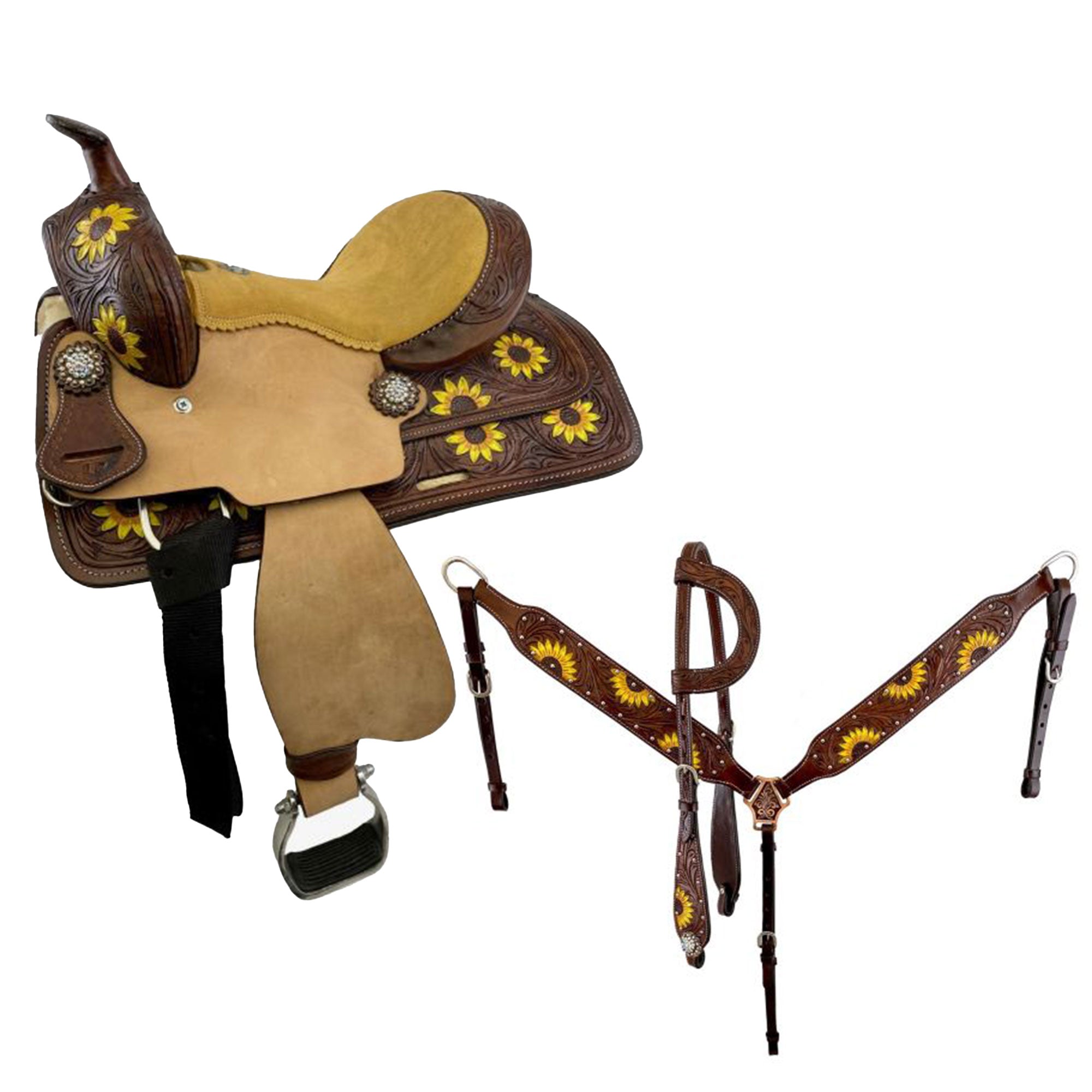 Double T Harvest Sunflower Barrel Style Saddle Set - 10 Inch