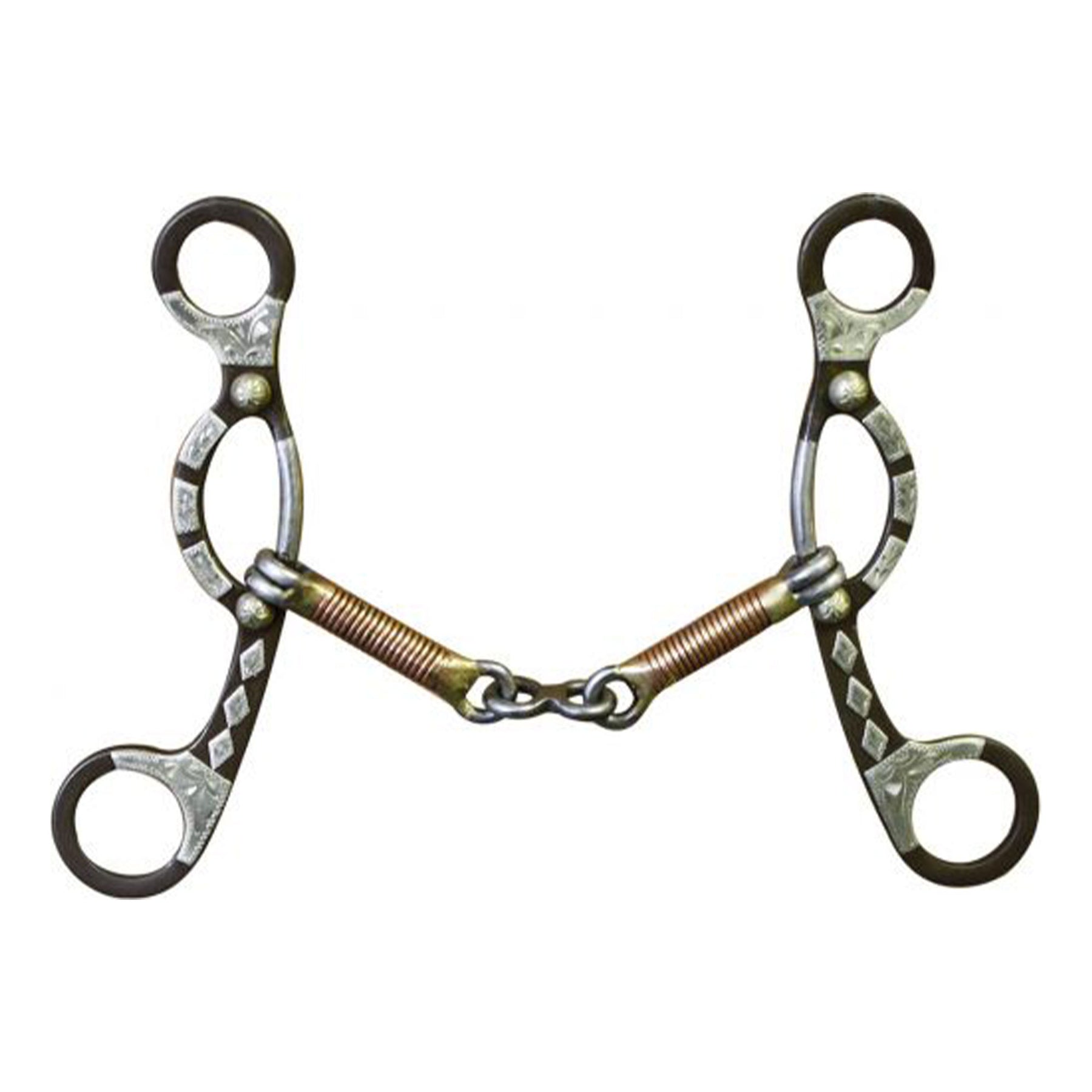 Showman Brown steel sliding gag bit with engraved silver accents on 7" cheeks