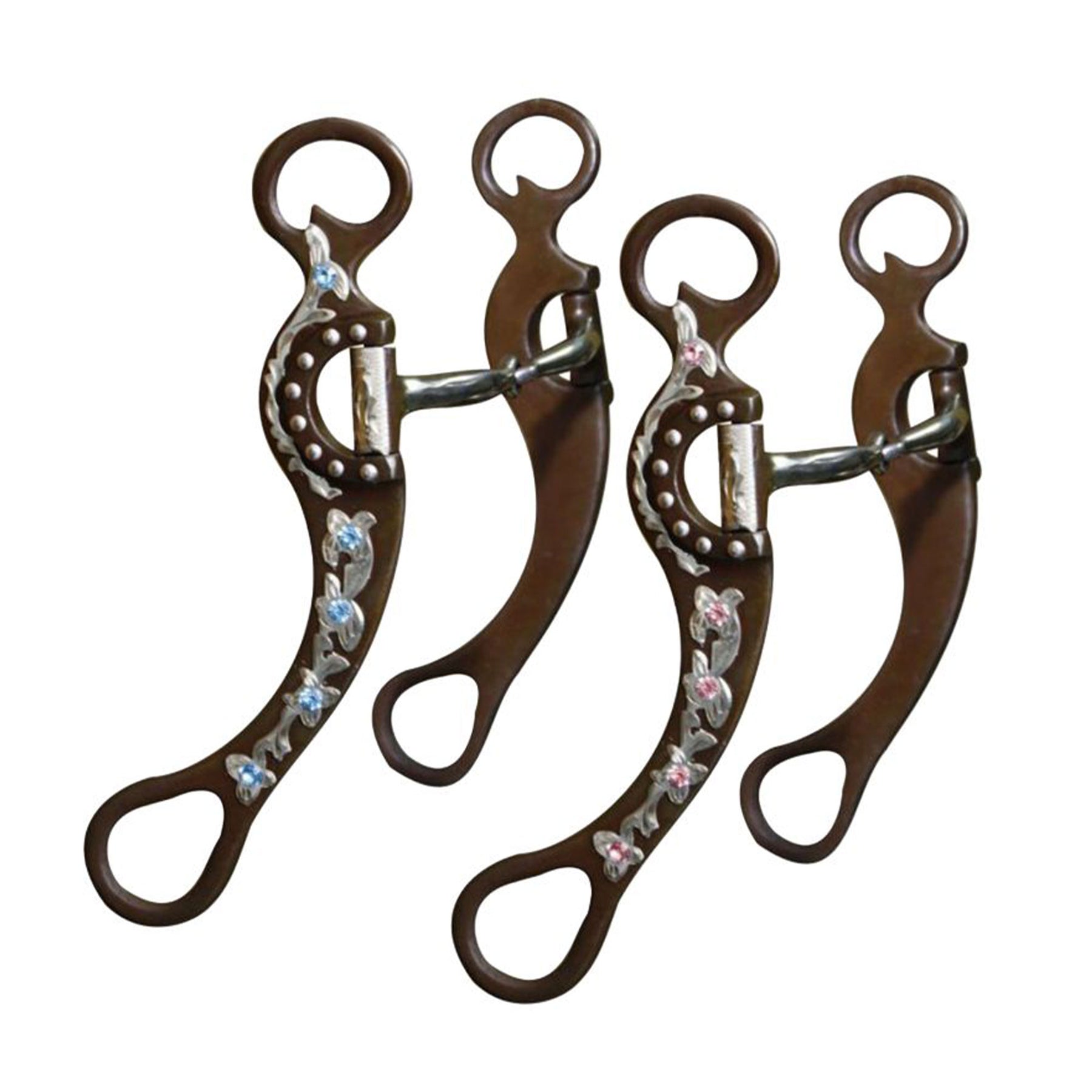 Showman brown steel bit with engraved silver flower detailing with rhinestone accents on the 8