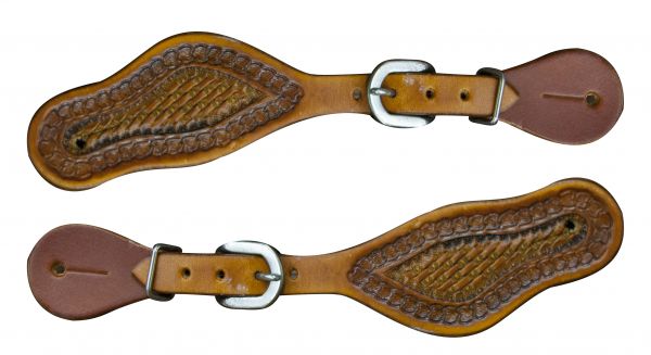 Showman Youth size basket weave tooled spur straps