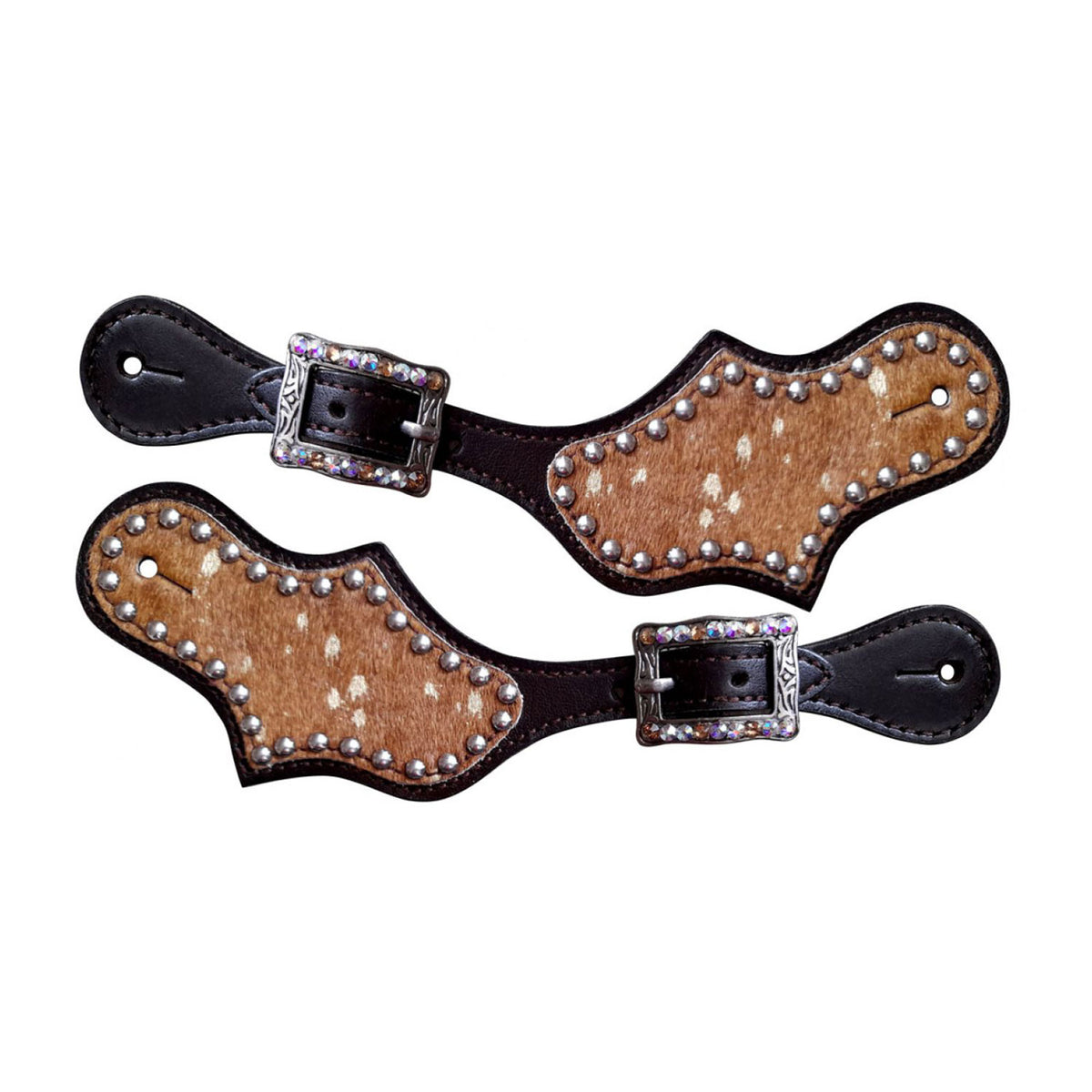 Showman Ladie's Cowhide Spur Straps with Iridescent Stones
