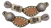 Showman Ladies Size Two-Tone Floral tooled spur straps with rawhide accent