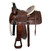 Buffalo Roper Style Hard Seat Saddle with Basketweave Tooling - 16 Inch
