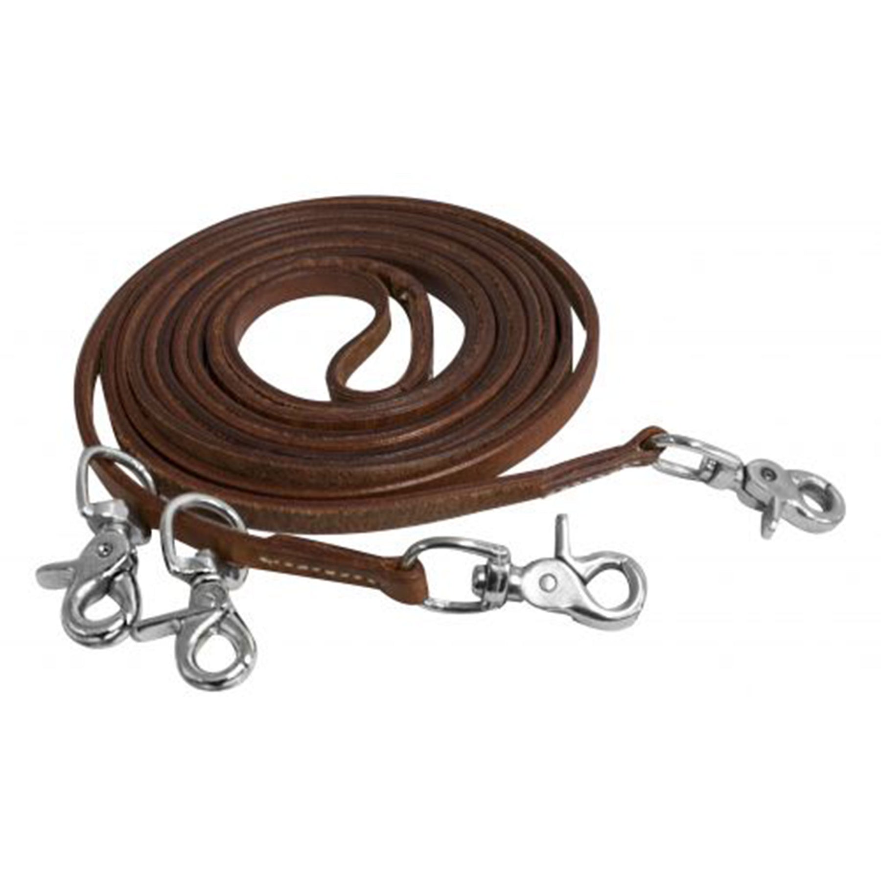 Showman Harness leather draw reins with 4 scissor snaps