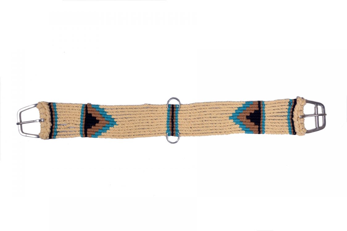 Showman Cotten Blend Tan straight string girth with SS Roller Buckle with Southwest Design