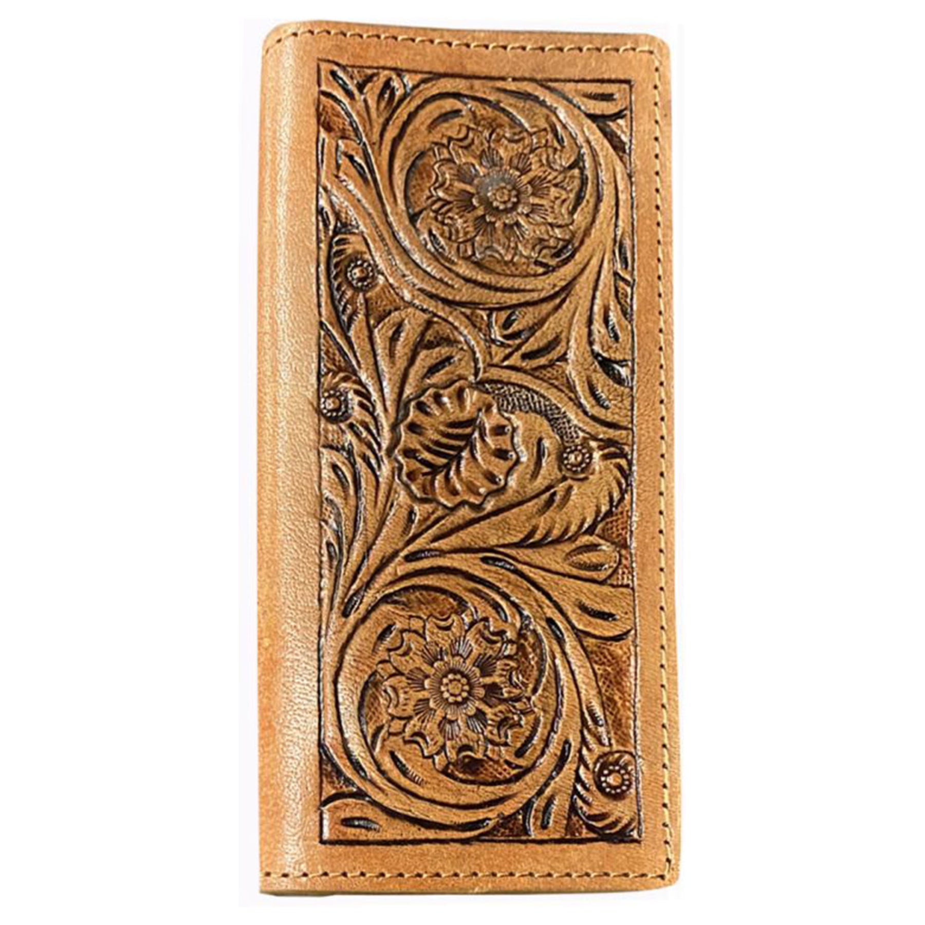 Light Brown Men's Wallet with Floral Tooling
