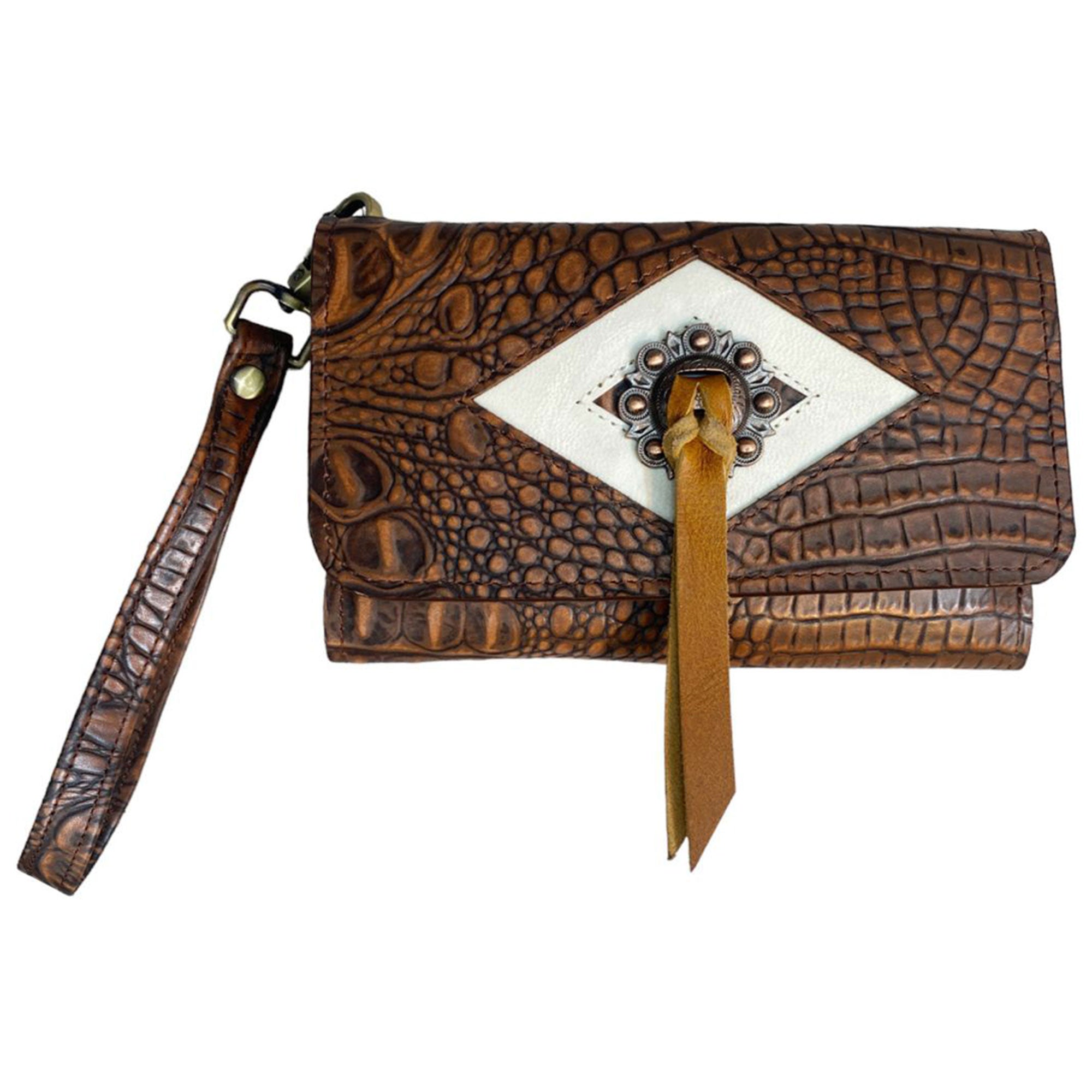 Klassy Cowgirl Leather Clutch Phone Wallet - Alligator with Berry Concho