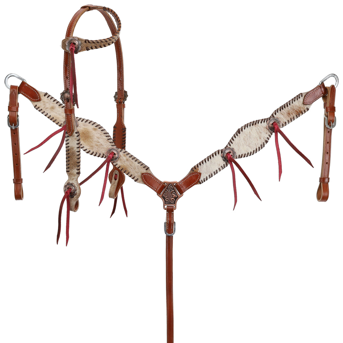 Showman Frontier Hide One Ear Headstall and Breastcollar Set