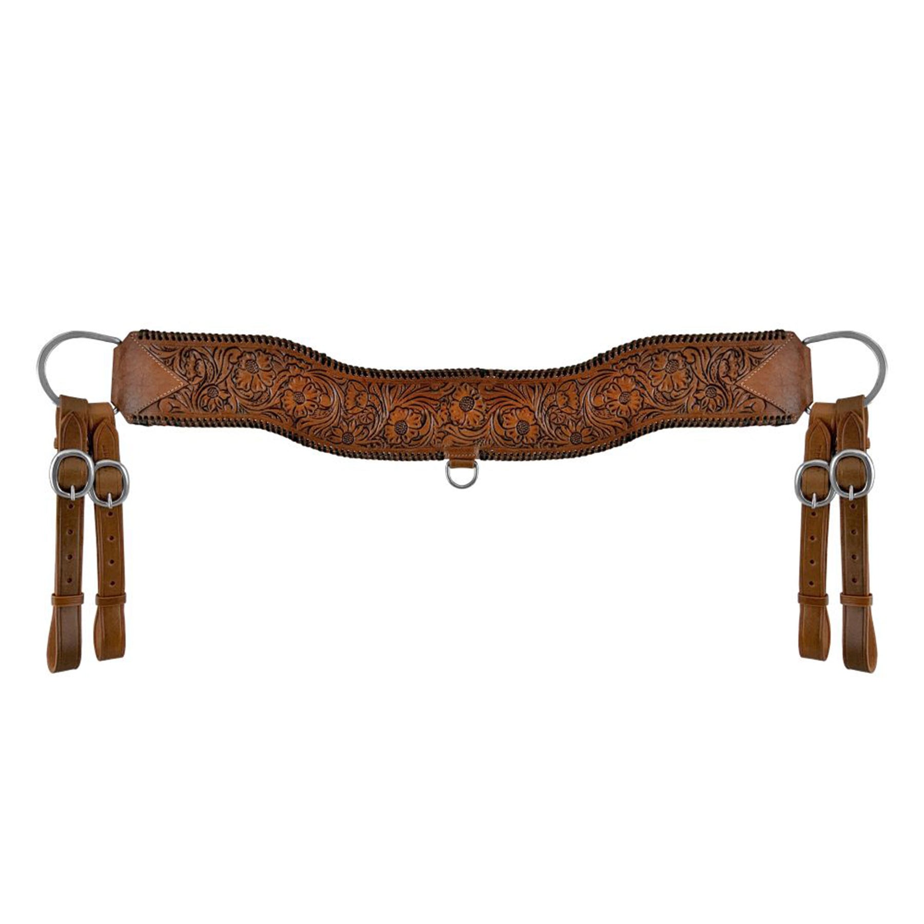 Showman Floral Tooled Medium Leather Tripping Collar with Black Whipstitching