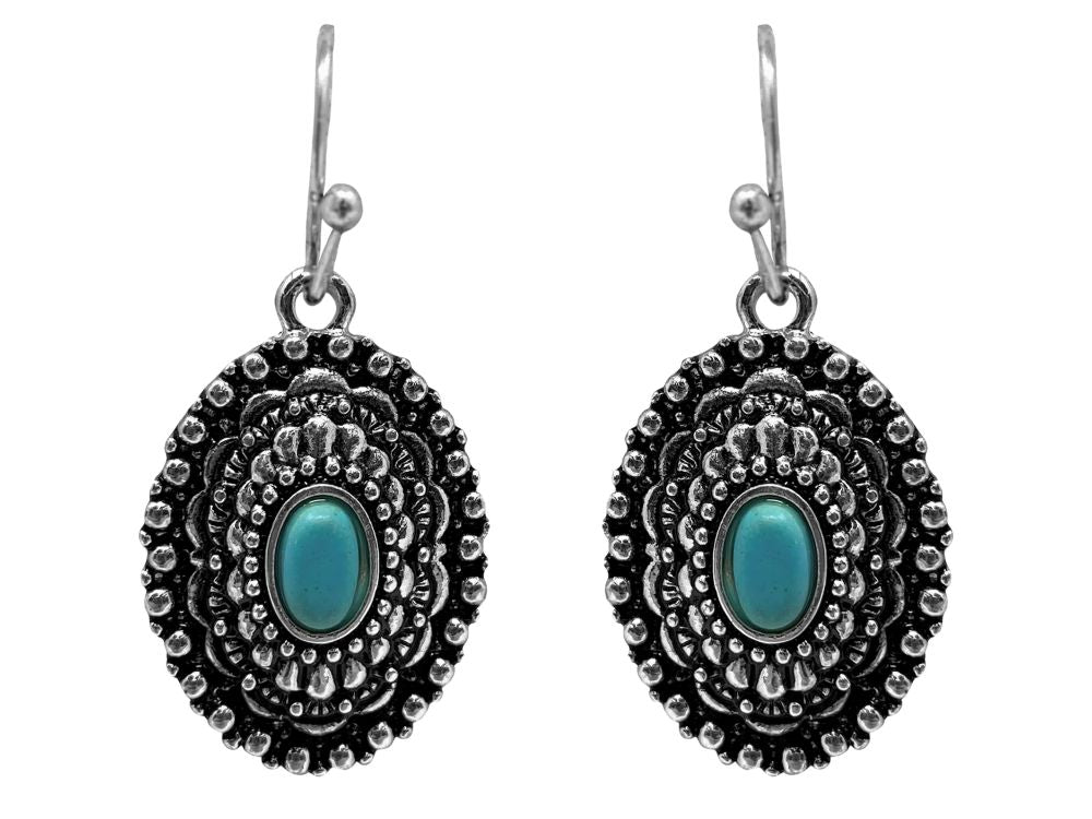 Western Navajo Style Concho Turquoise Dangle Earrings