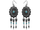 Round concho earring with turquoise and arrow dangles