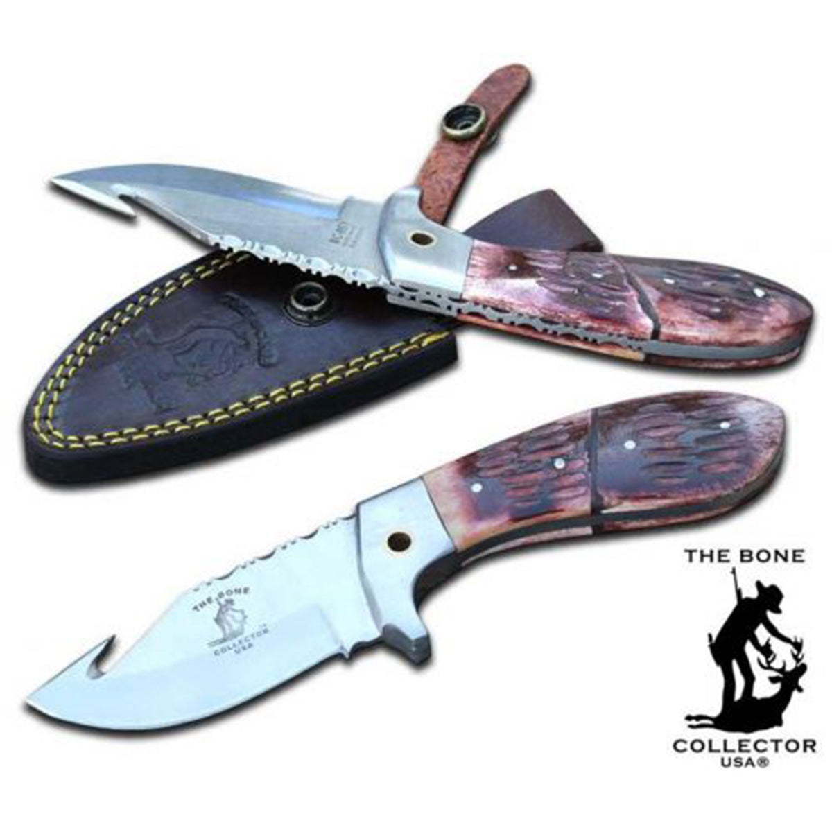 The Bone Collector 8" Gut Hook Blade with Leather Sheath