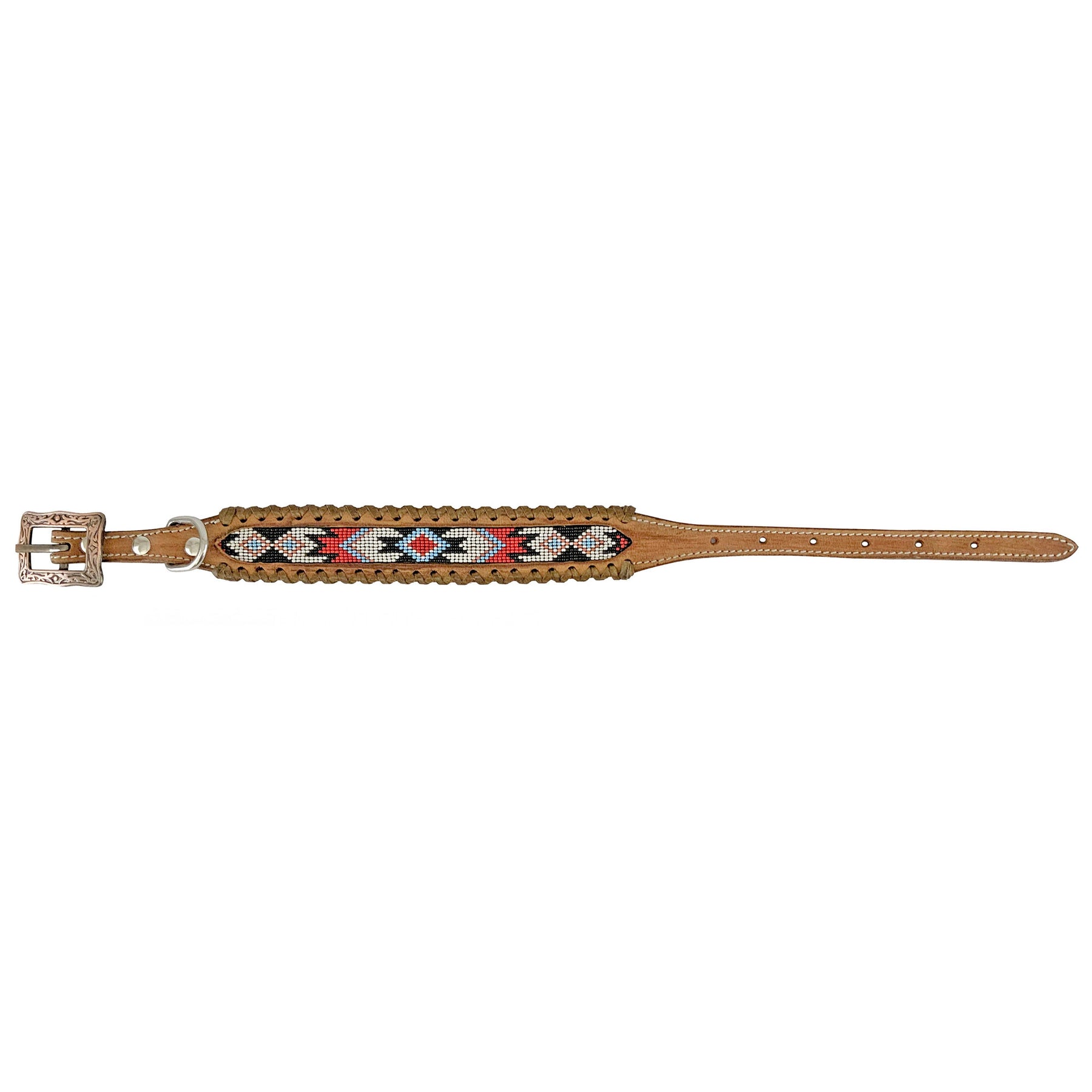 Showman Couture Beaded Leather Dog Collar - Red, White, and Black