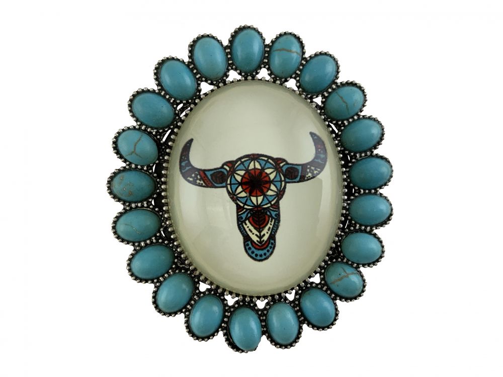 Floral Cow Skull Pop Up Phone Grip with Stand - teal