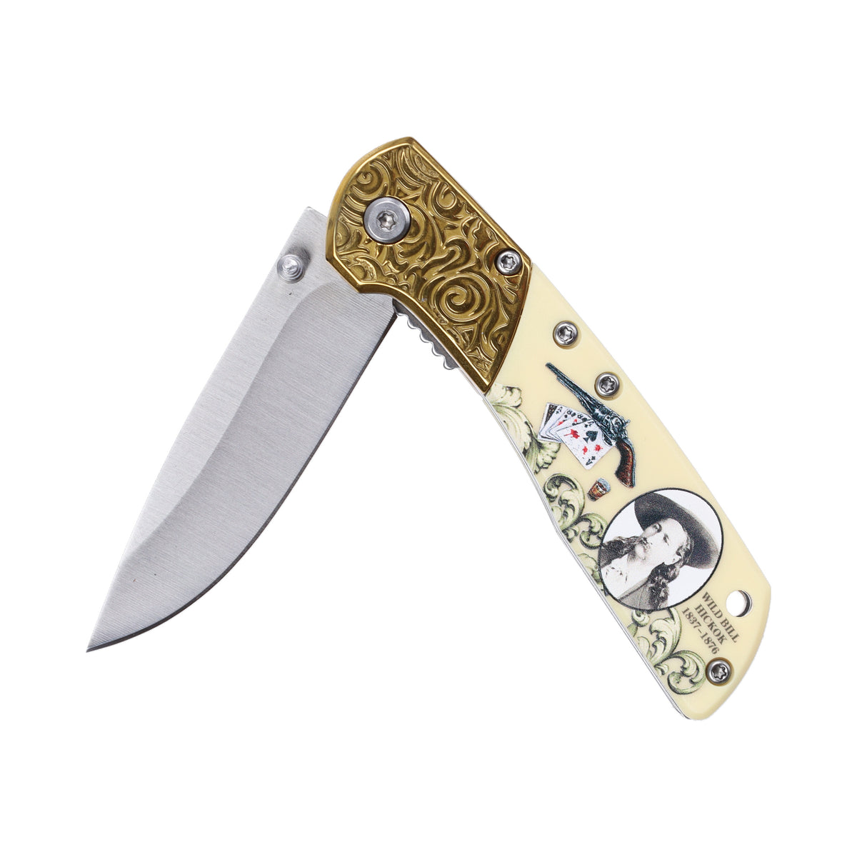 Wild Bill Stainless Steel Folding Knife with Wooden Box
