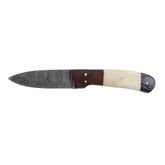 Lariat Dustcutter - Hand-Forged Damascus Spearpoint Knife with Camel Bone, Brown & Black Wood Handle