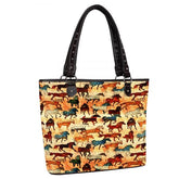 Montana West Multi Color Horse Print Canvas Tote Bag