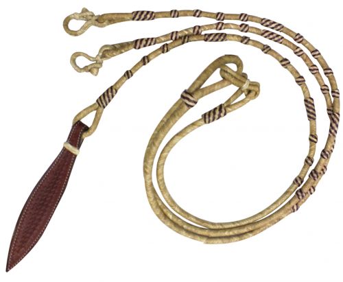 Showman Braided Natural Rawhide Romal Reins with Leather Popper