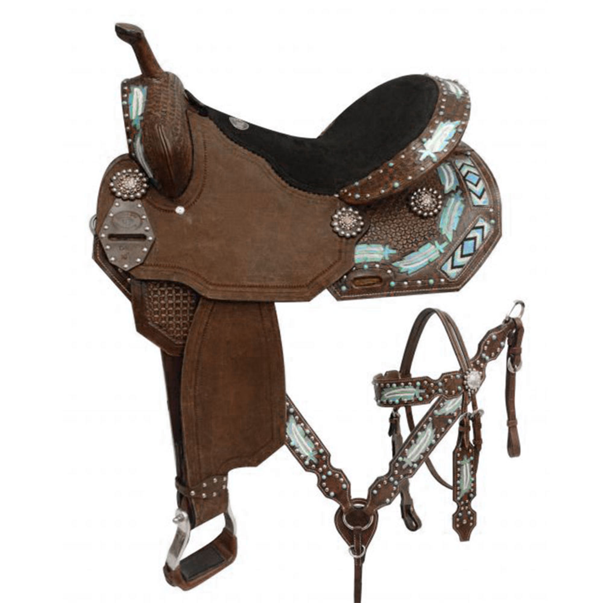 Double T Fiesta Feather Barrel Style Saddle Set - 14, 15, 16 Inch