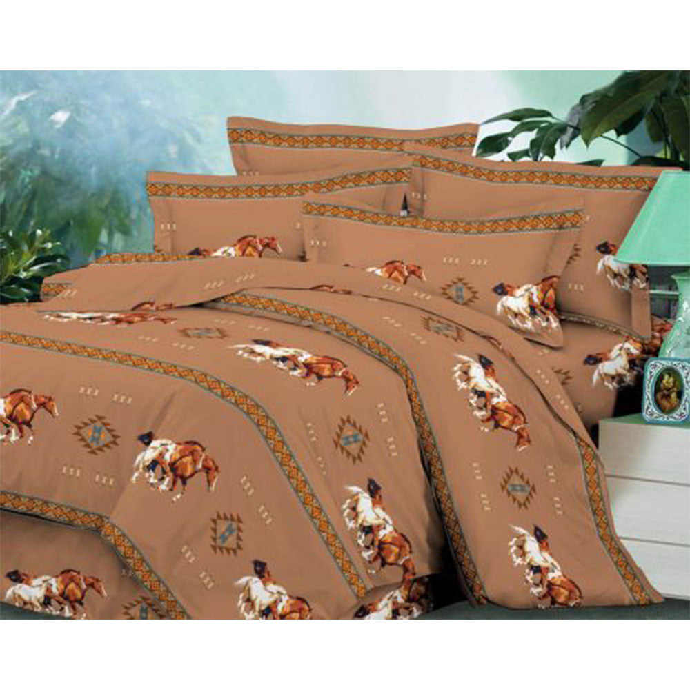 4 piece King Size Tan Running Horse Luxury Comforter Set