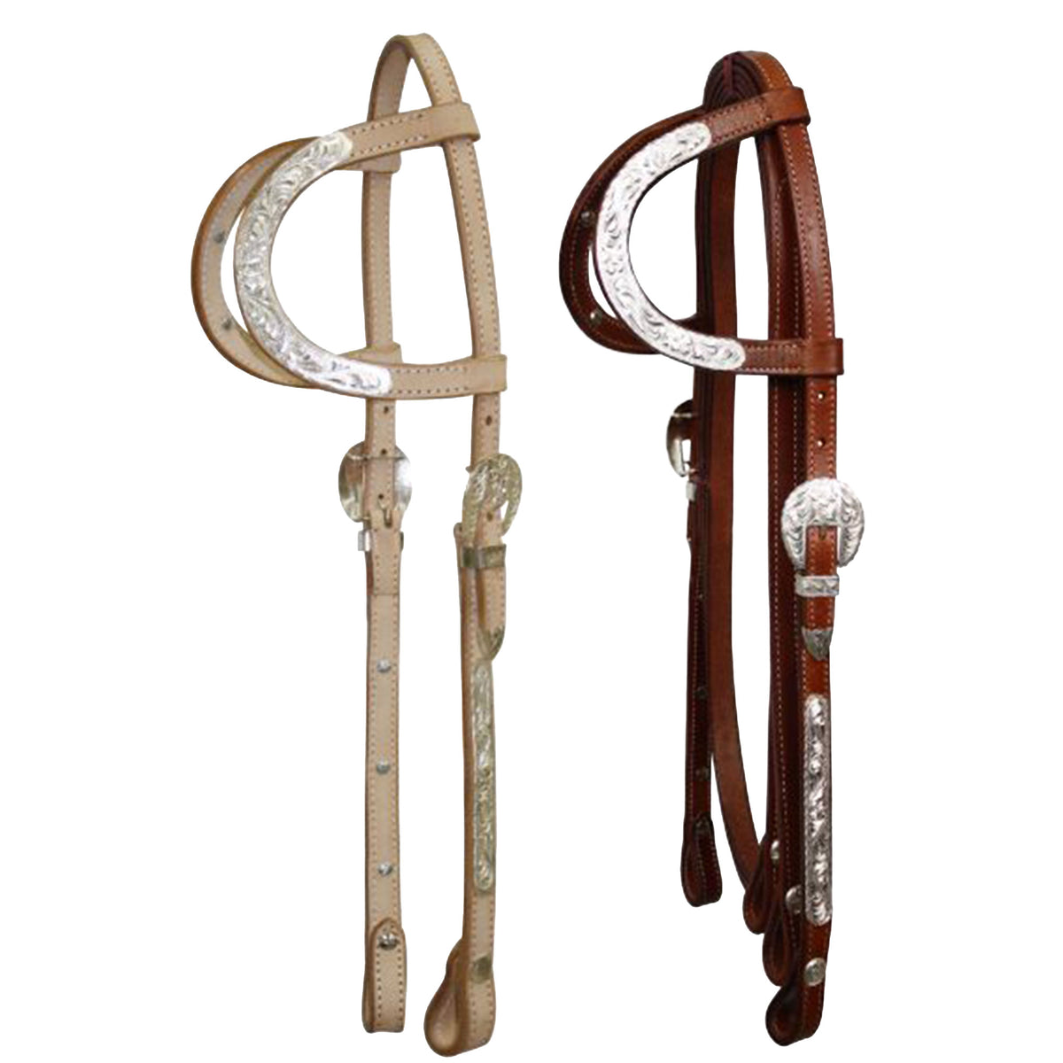 Showman Double Ear Silver Show Headstall with 7' Split Reins