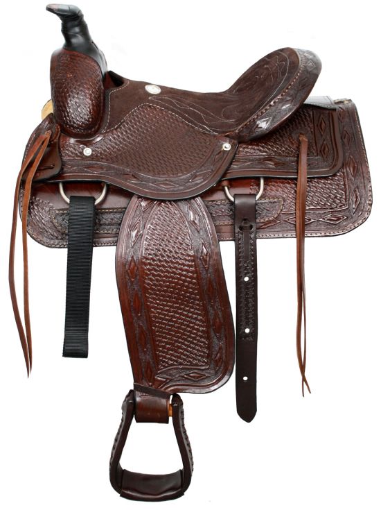 16" Fully tooled Buffalo roper style saddle with suede leather seat