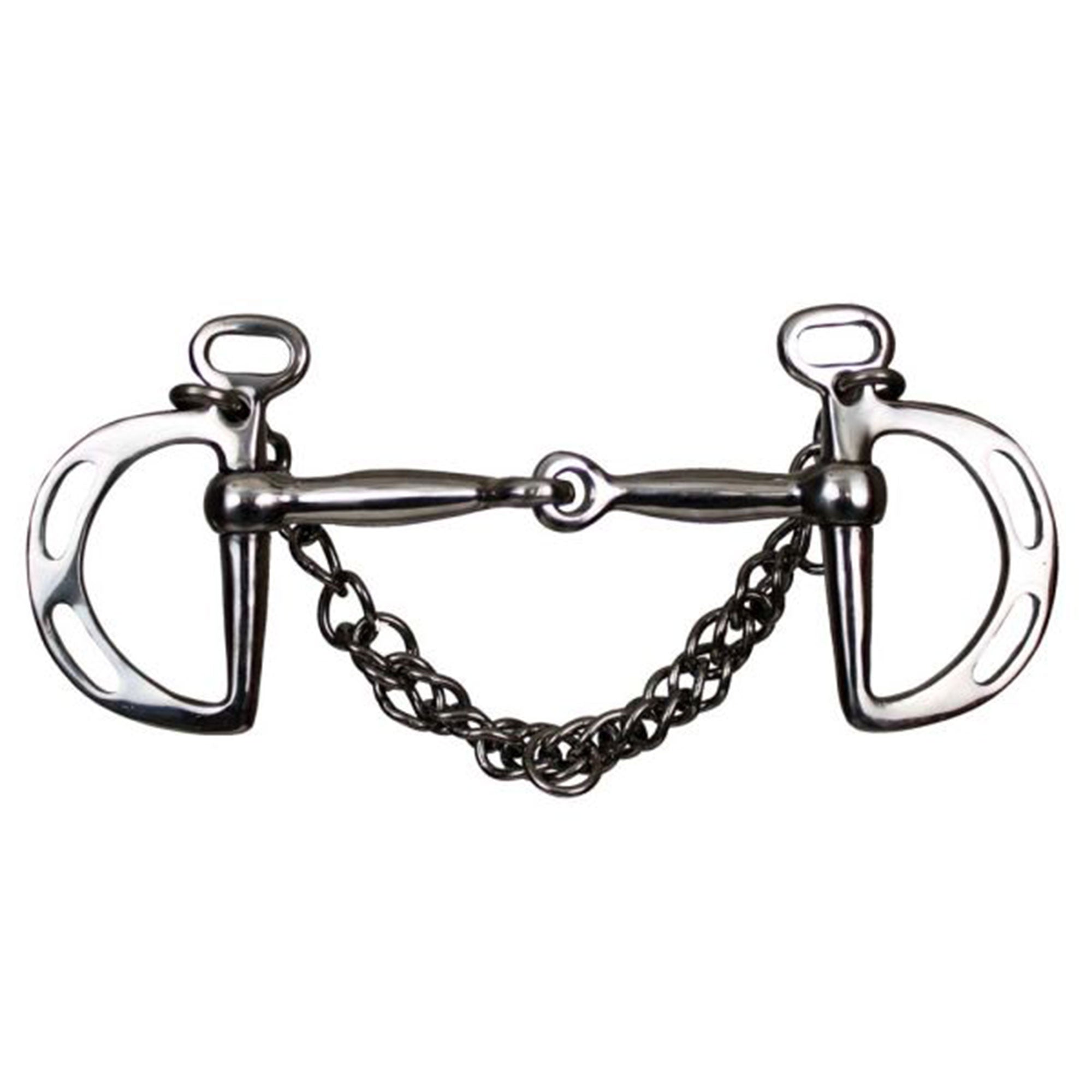 Showman stainless steel snaffle mouth slotted kimberwick with 5" mouth