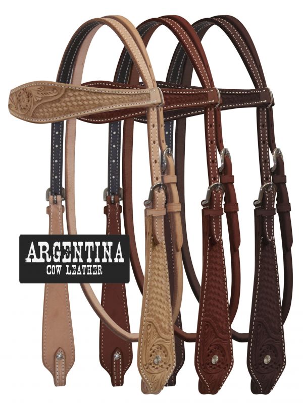 Showman Argentina Cow Leather Headstall with Basketweave and Floral Tooling