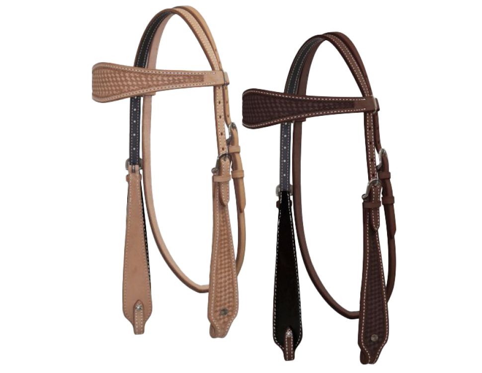 Showman Argentina Cow Leather Headstall with Basketweave Tooling