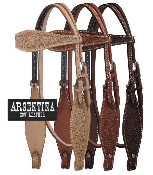 Showman Argentina Cow Leather Headstall with Floral Tooling