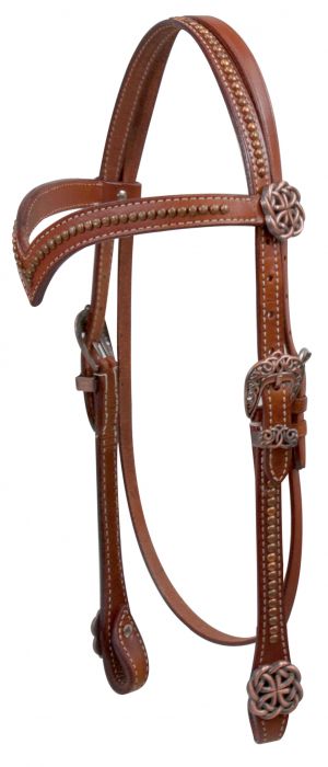 Showman V Style Browband Headstall with Celtic Knot Conchos and Hardware