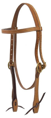 Showman Argentina cow leather headstall with solid brass buckles leather tie bit loops