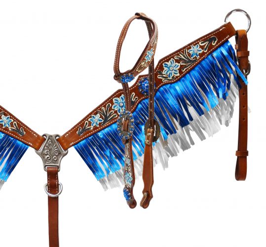 Showman Metallic fringe headstall and breast collar set