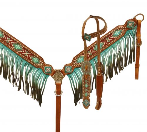 Showman Ombre Fringe One Ear Headstall and Breastcollar Set