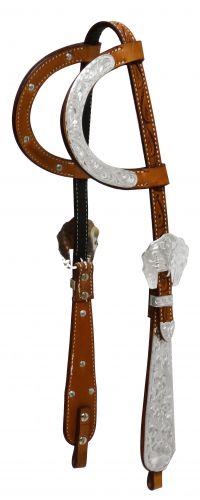 Showman Tooled Argentina cow leather headstall with engraved silver