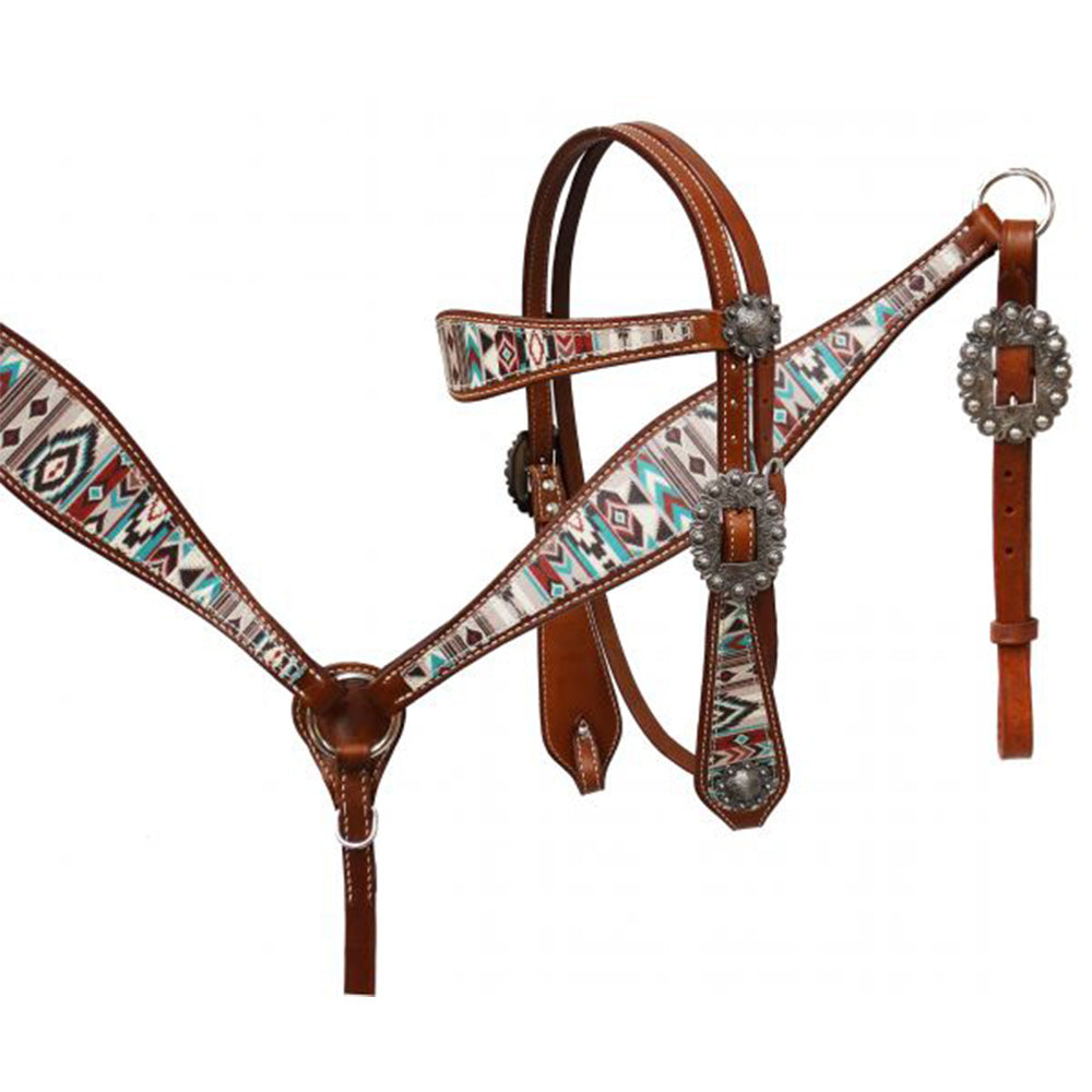 Showman Multi Color Navajo Diamond Print Headstall and Breastcollar Set