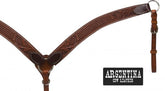 Showman 1 3/4" Argentina cow leather breast collar with floral and basket weave tooling