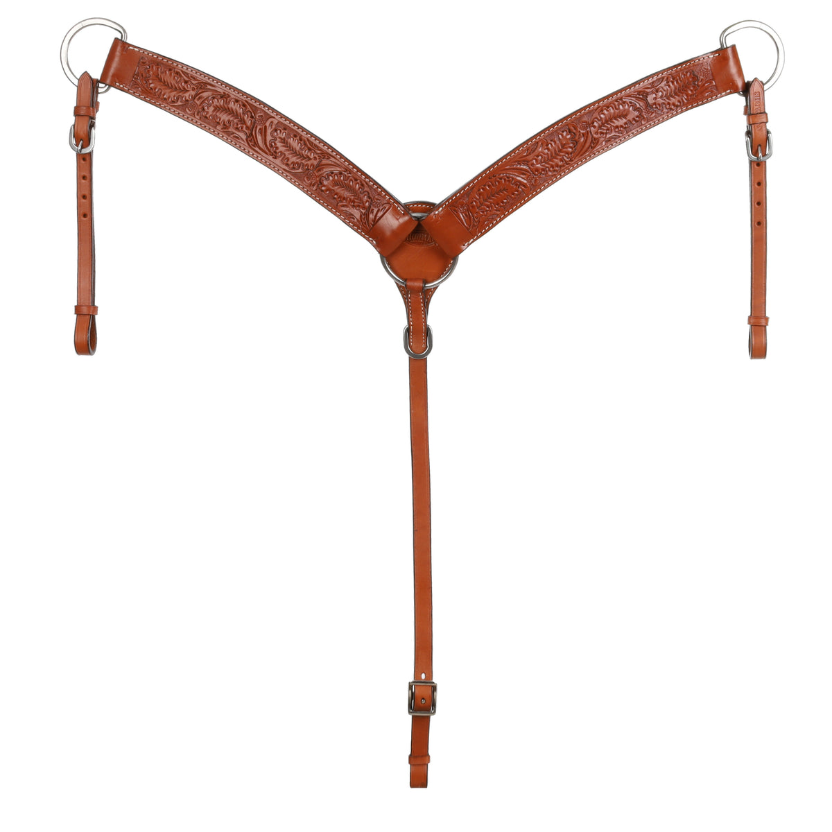 Showman 2" Argentina cow leather breast collar with oak leaf tooling